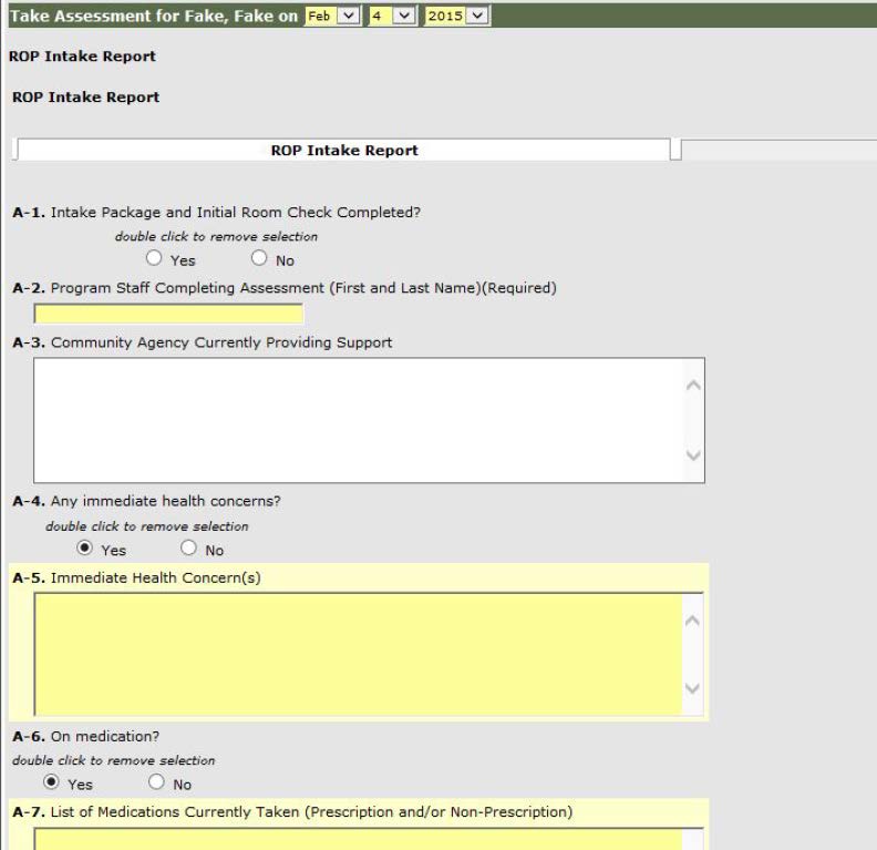 A screenshot of an Efforts to Outcomes (ETO) intake form.